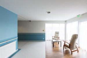 hospital room with bump rails on the walls