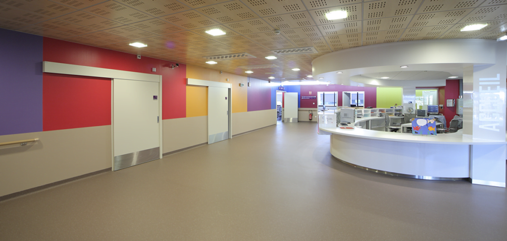 reception area multi colour wall and door protection
