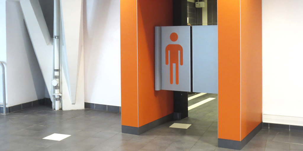 male toilet door and wall protection