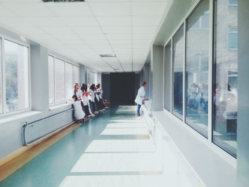 Doctors in a hospital hallway