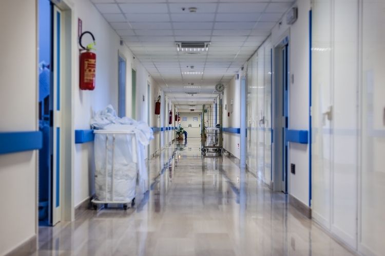 Hospital corridor with wall rails
